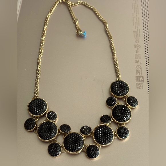 Gold Black Sparkly Dot Necklace Gold Tone - Picture 1 of 9